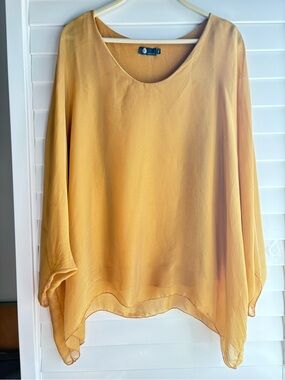 Flowy Mustard Viscose and Silk Yellow Women’s Blouse